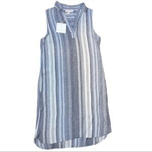 Beach Lunch Lounge Blue Striped Sleeveless Collared Dress Swim NWOT Ladies XS